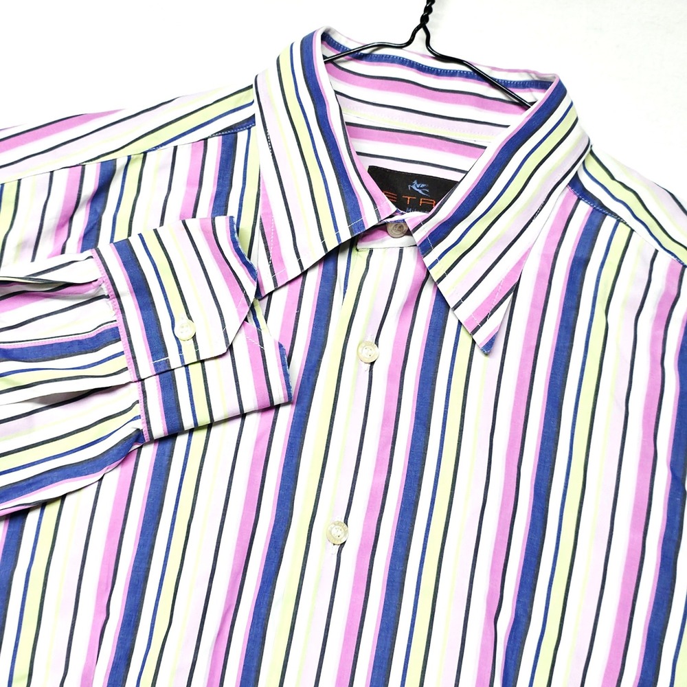 Etro Milano Button Down Shirt Men's 39 Multicolor Striped Long Sleeve Italy
